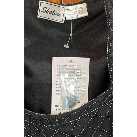 Shalini Black Embellished Beaded Silk Cocktail Sleeveless Dress & Jacket Medium - Picture 5 of 6